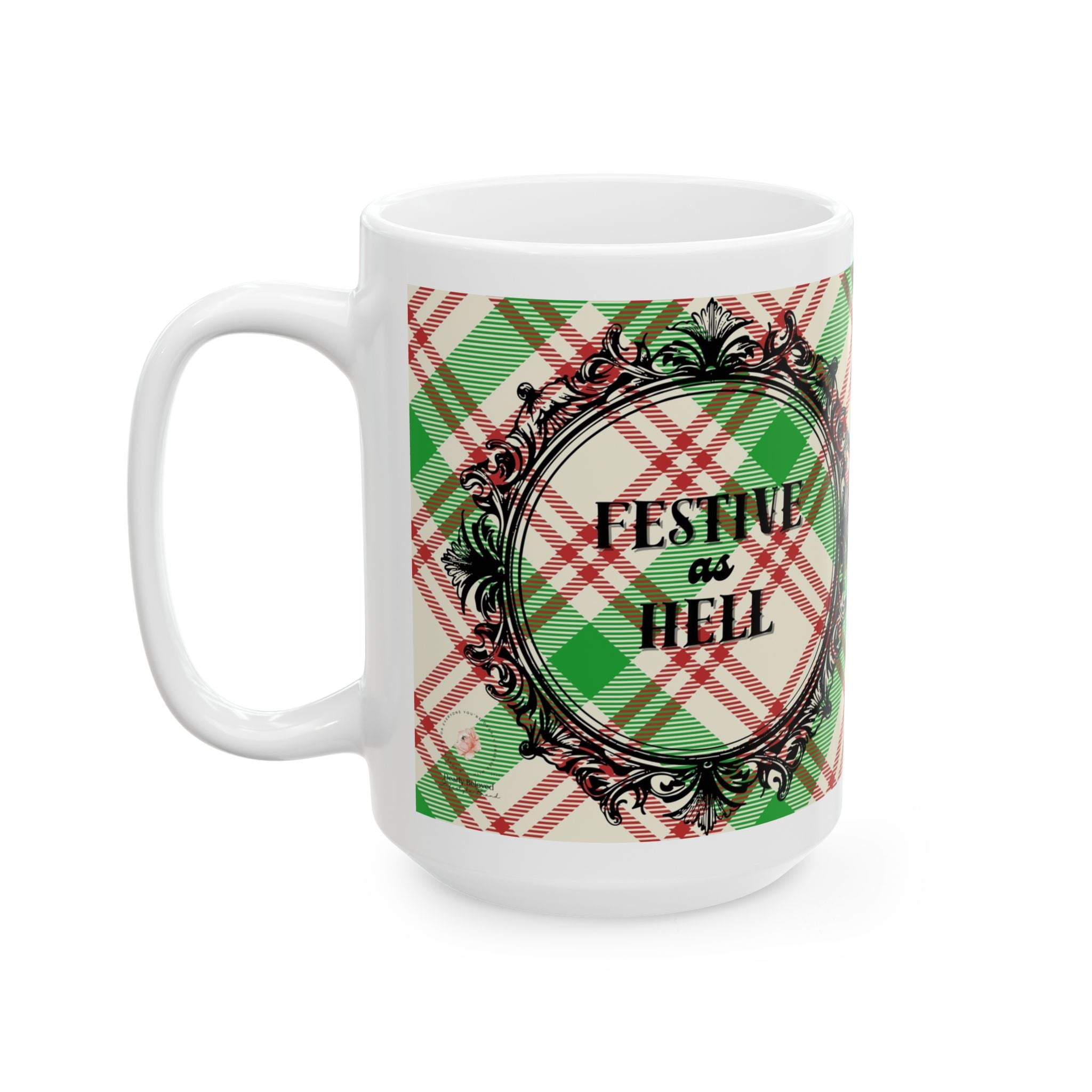 Holiday Plaid Ceramic Mug – 'Festive as Hell" (11oz & 15oz)